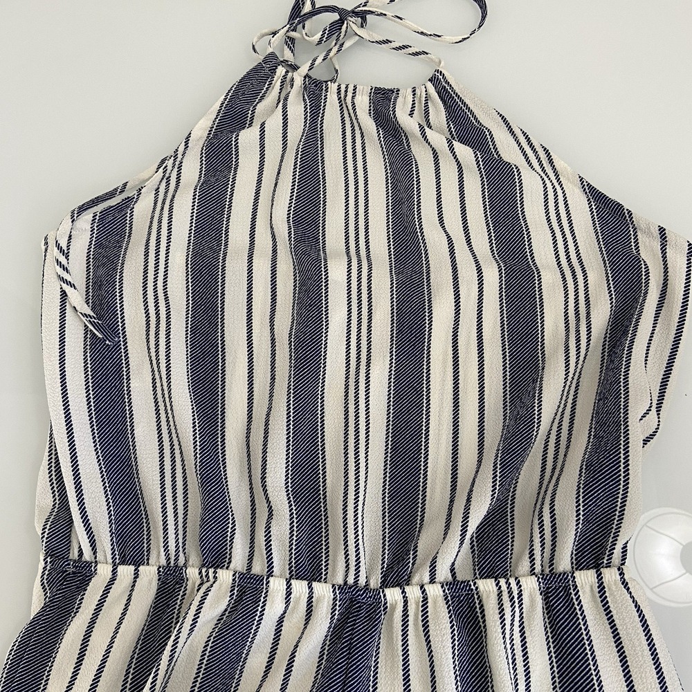 Emory Park‎ Women's Wide Leg Capri Romper Medium Navy White Strips Halter Top - Picture 3 of 9
